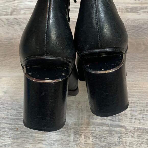 Alexander Wang Gabi Black Leather Booties 6.5 Silver Cutout Heel Ankle Boots - Picture 5 of 9